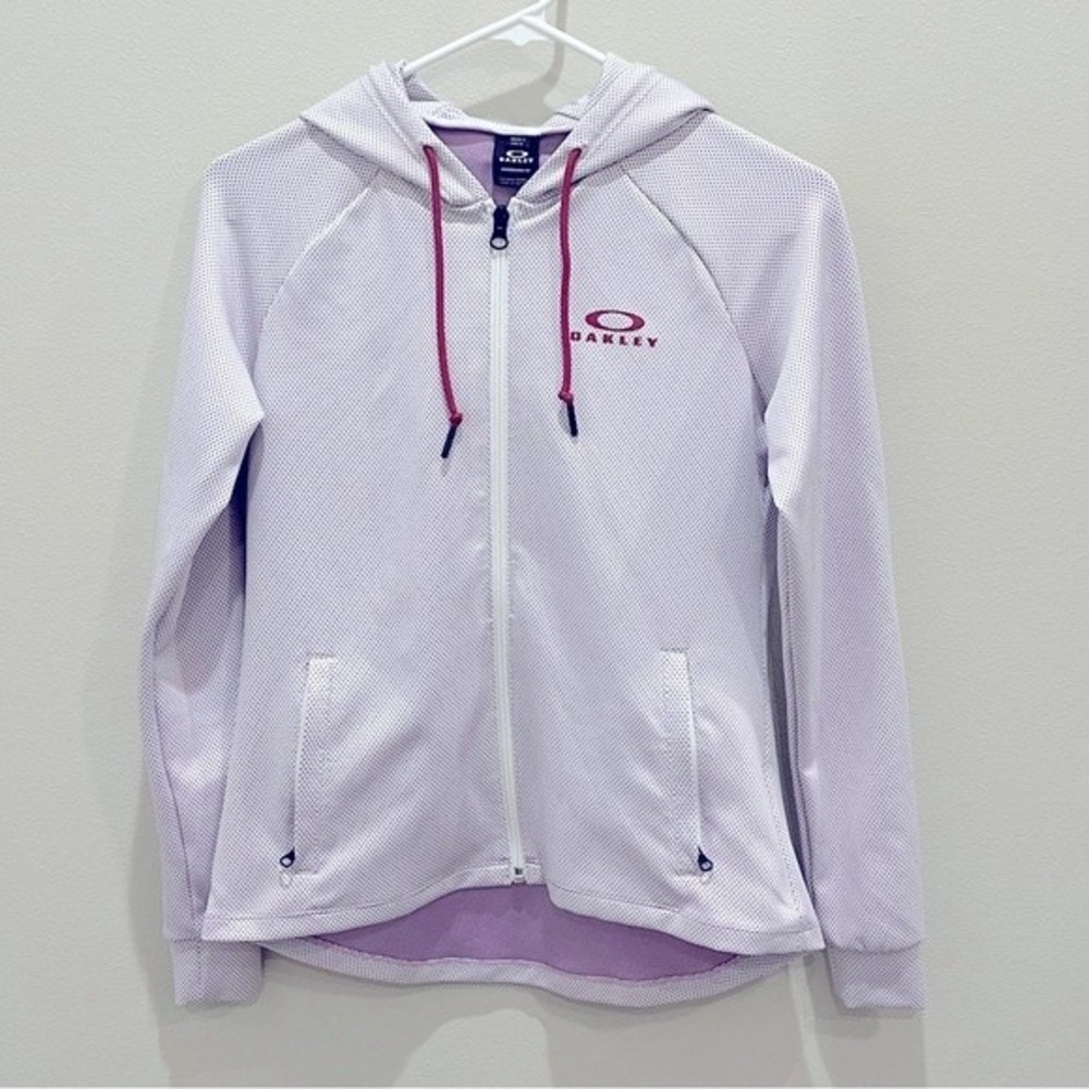 Oakley Drop Tail Full Zip Sweatshirt Jacket size S RN96548 White with purple